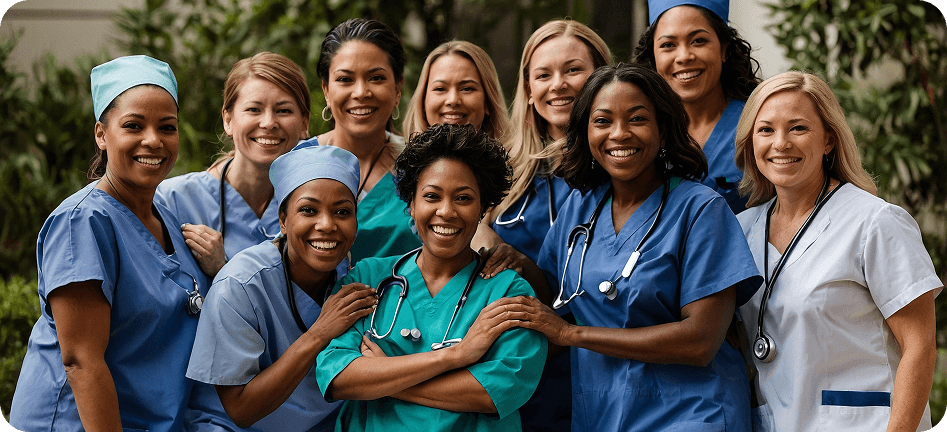 Nurses standing together posing for group picture