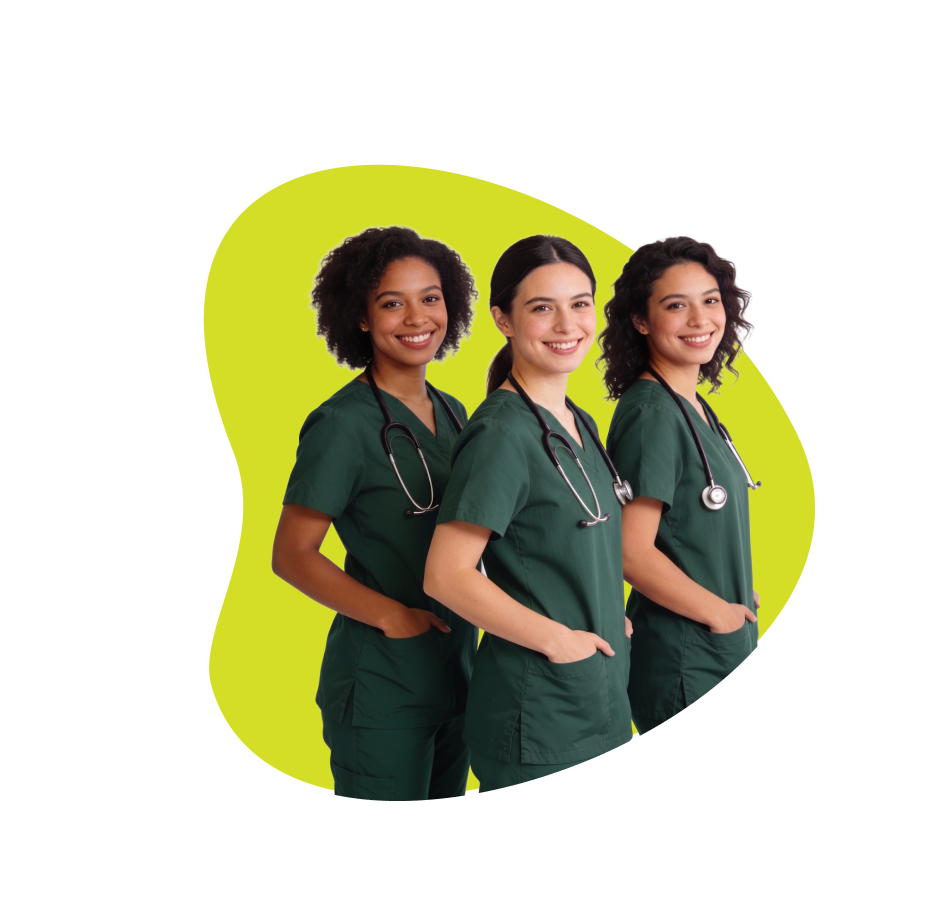 Three happy nurses standing together